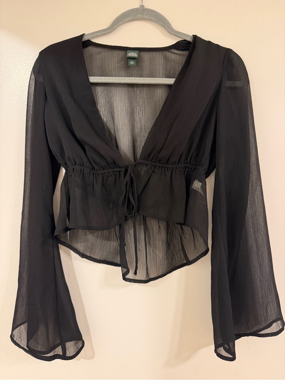 wild fable Black Sheer V-Neck Tie-Front Blouse